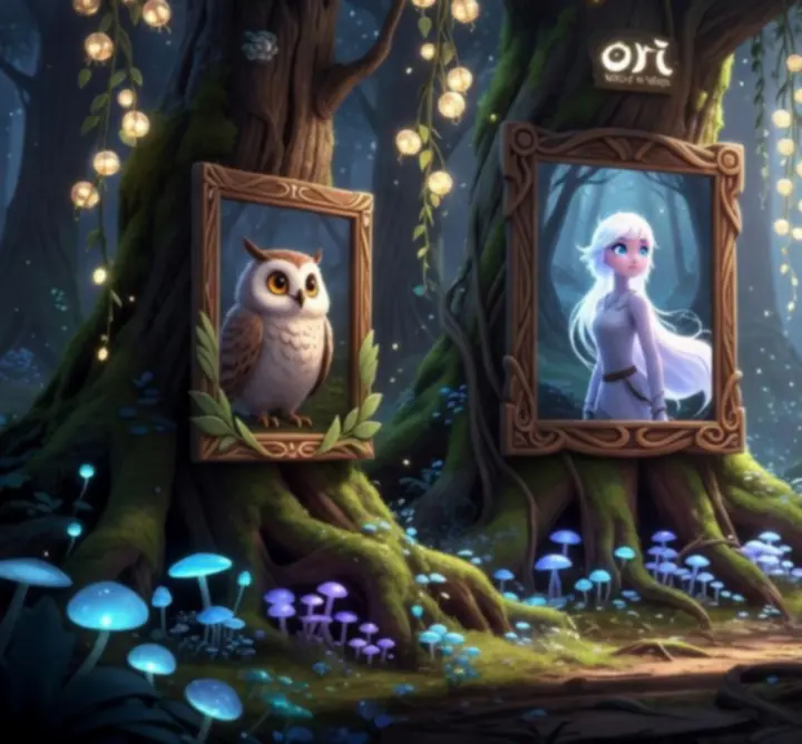 Gallery of Ori and companions in magical forest scenes