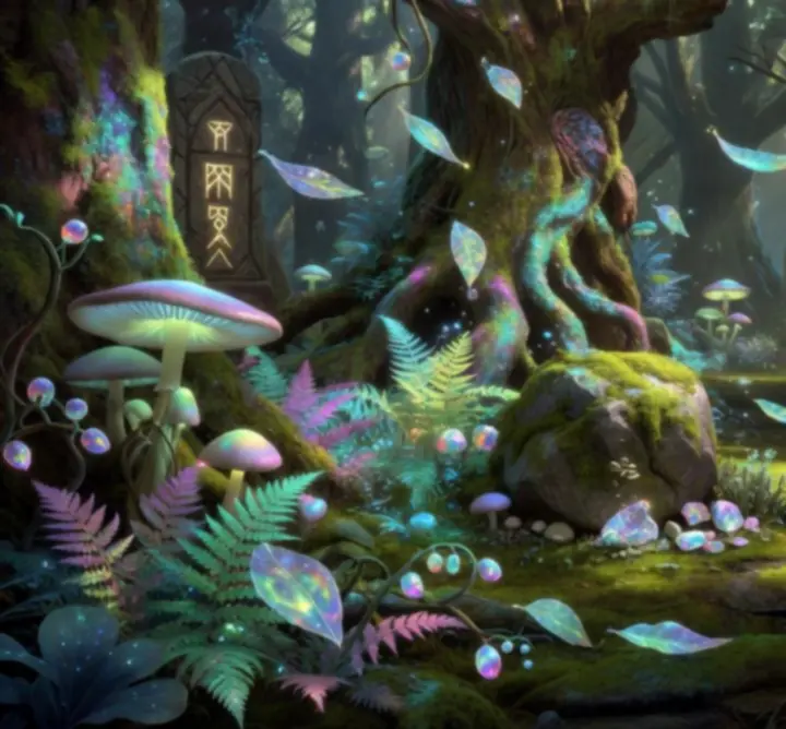 Magical forest with glowing elements symbolizing RPG progression